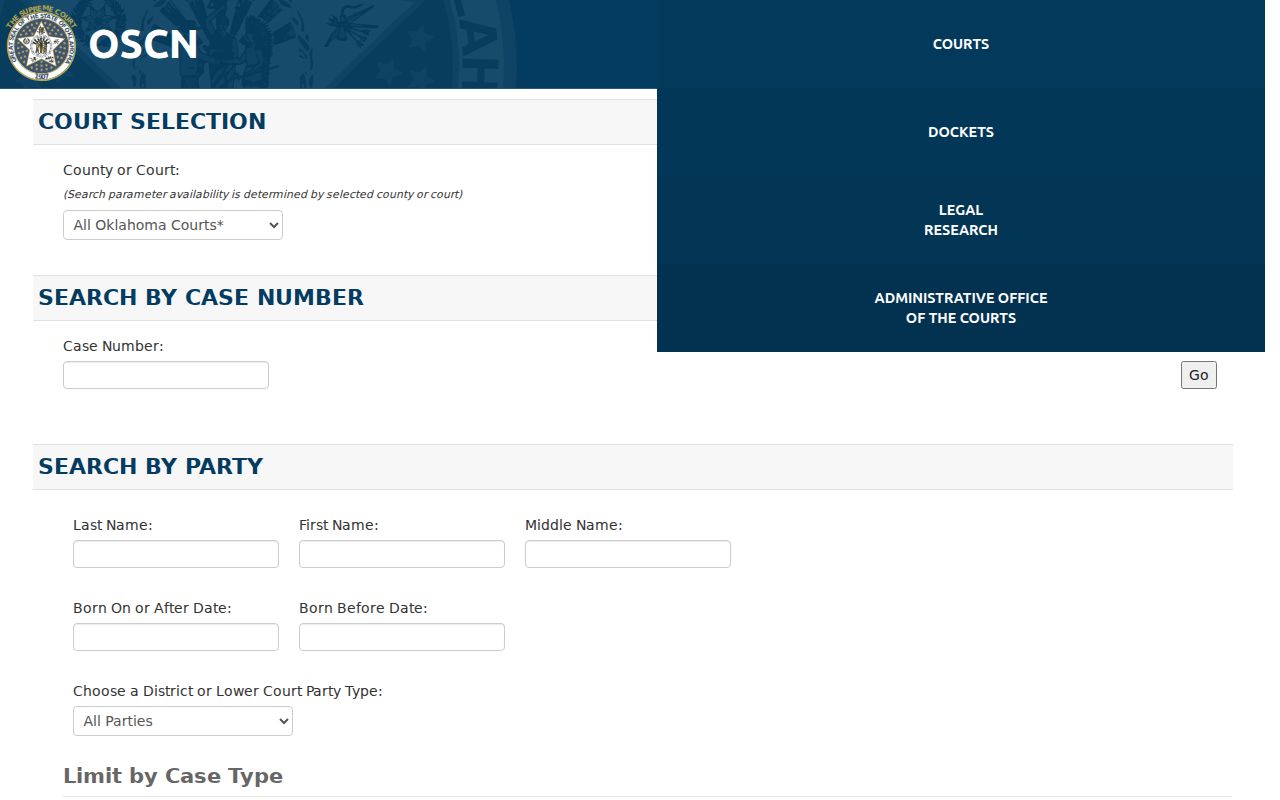 OSCN search interface for McCurtain County active warrant records