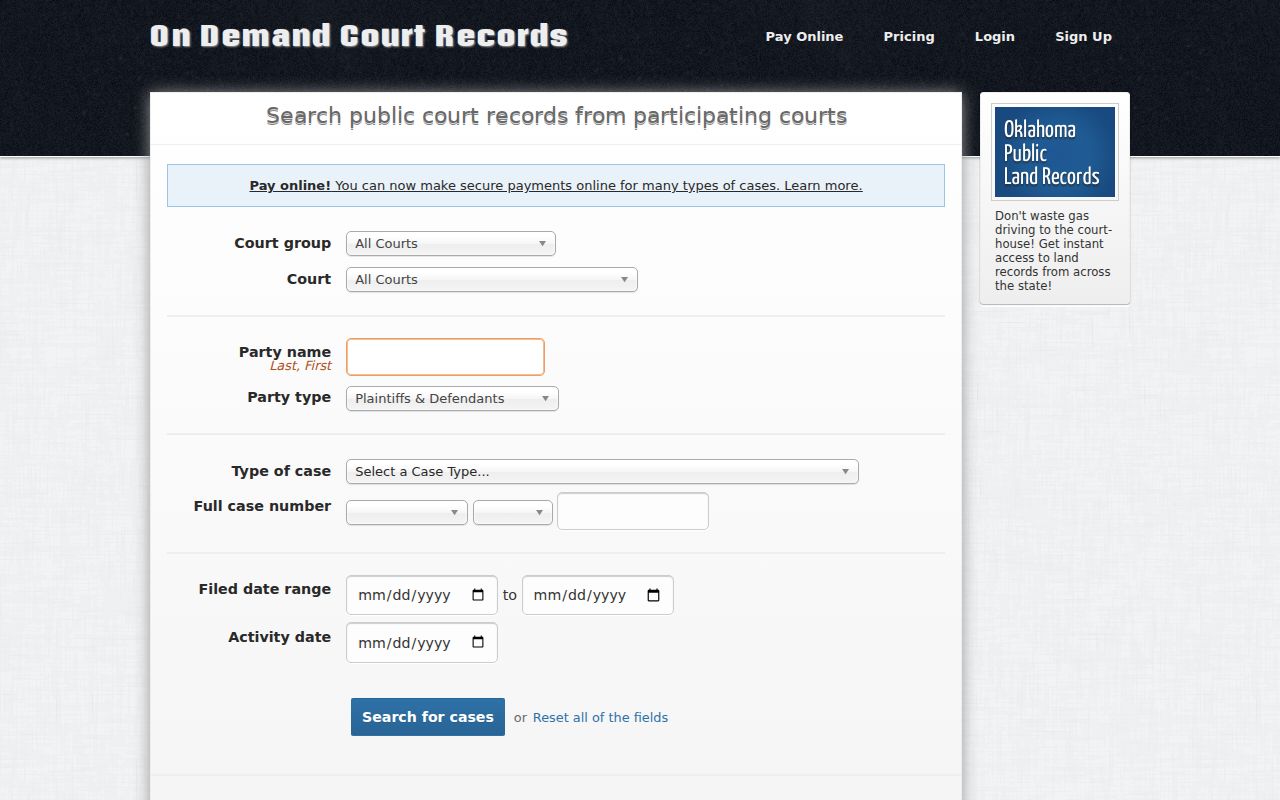 ODCR court record search source for McCurtain County warrant records