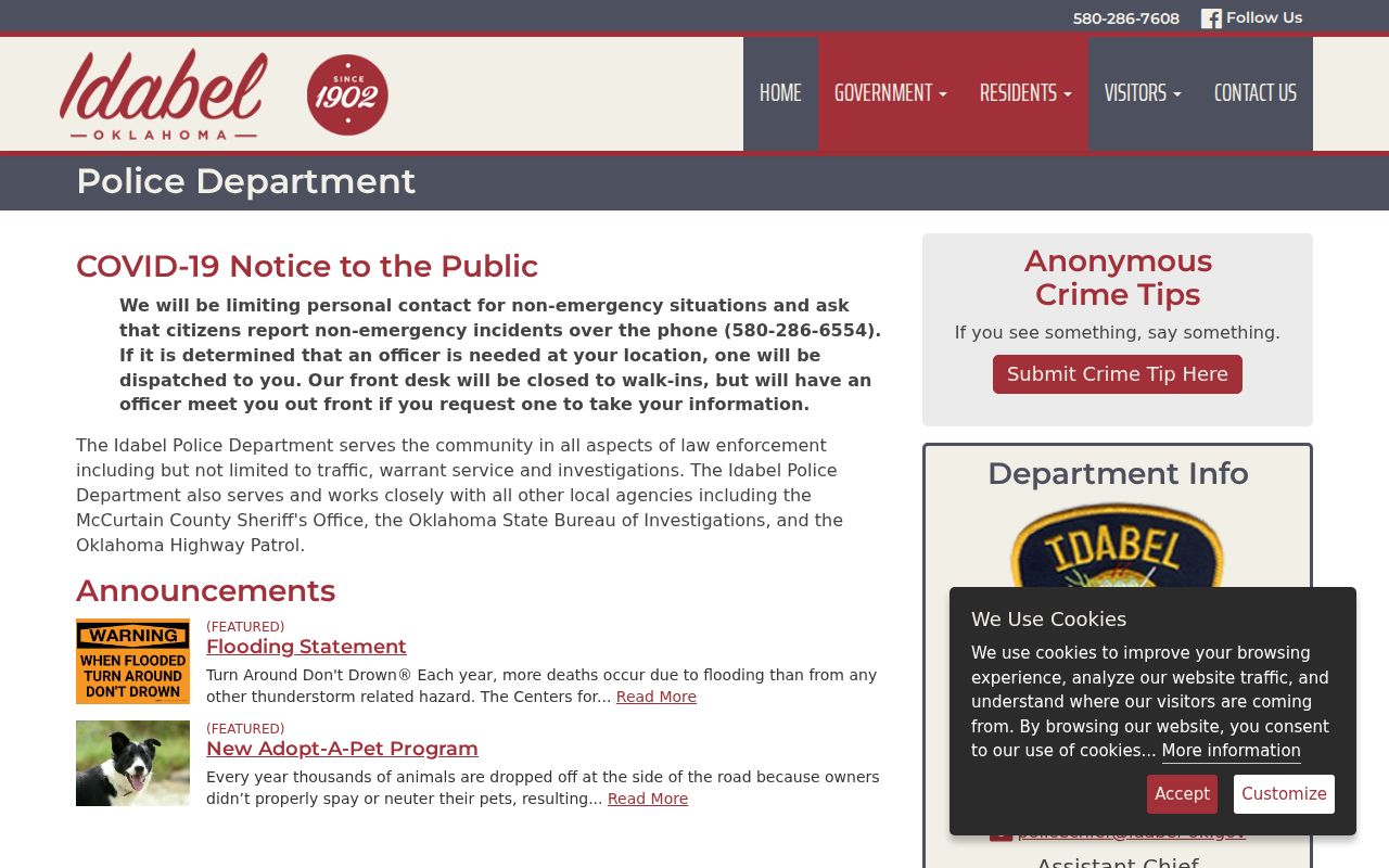 Idabel Police Department warrant service information