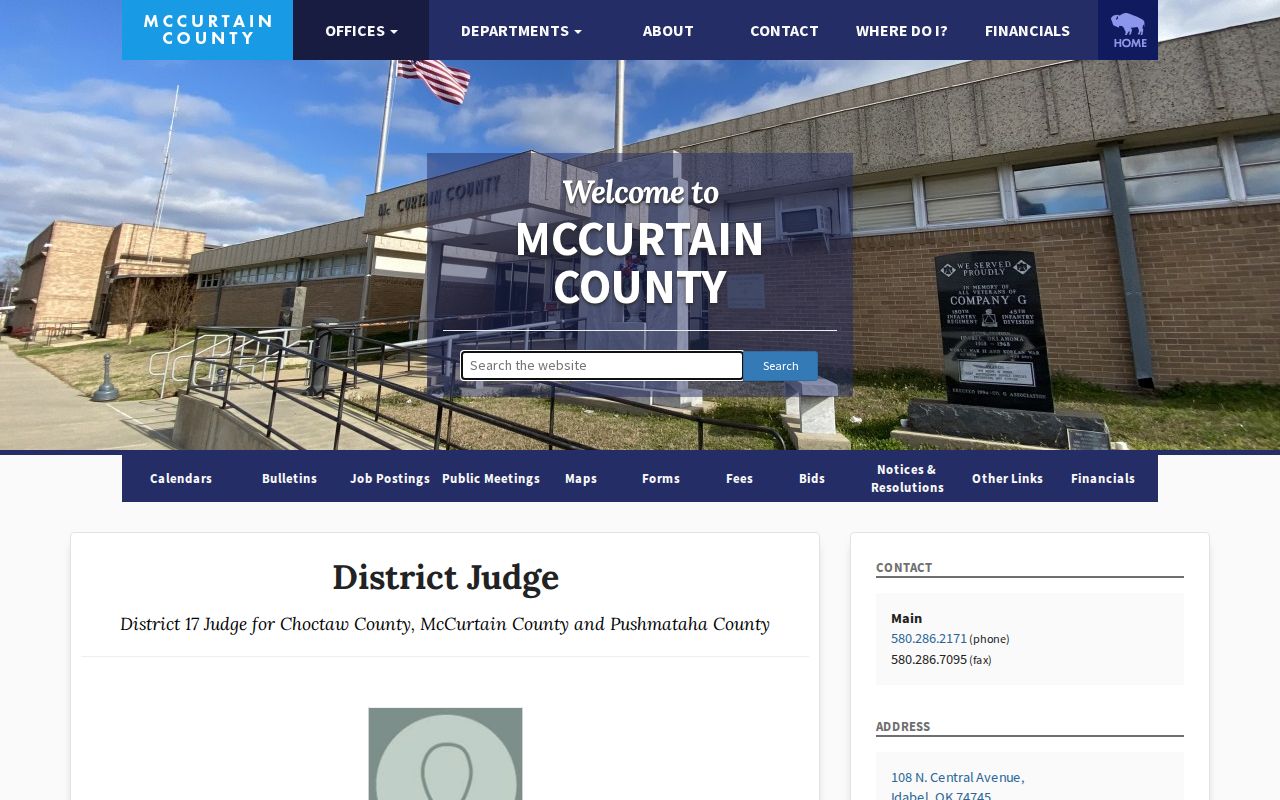 McCurtain County District 17 judge office for bench warrant court process