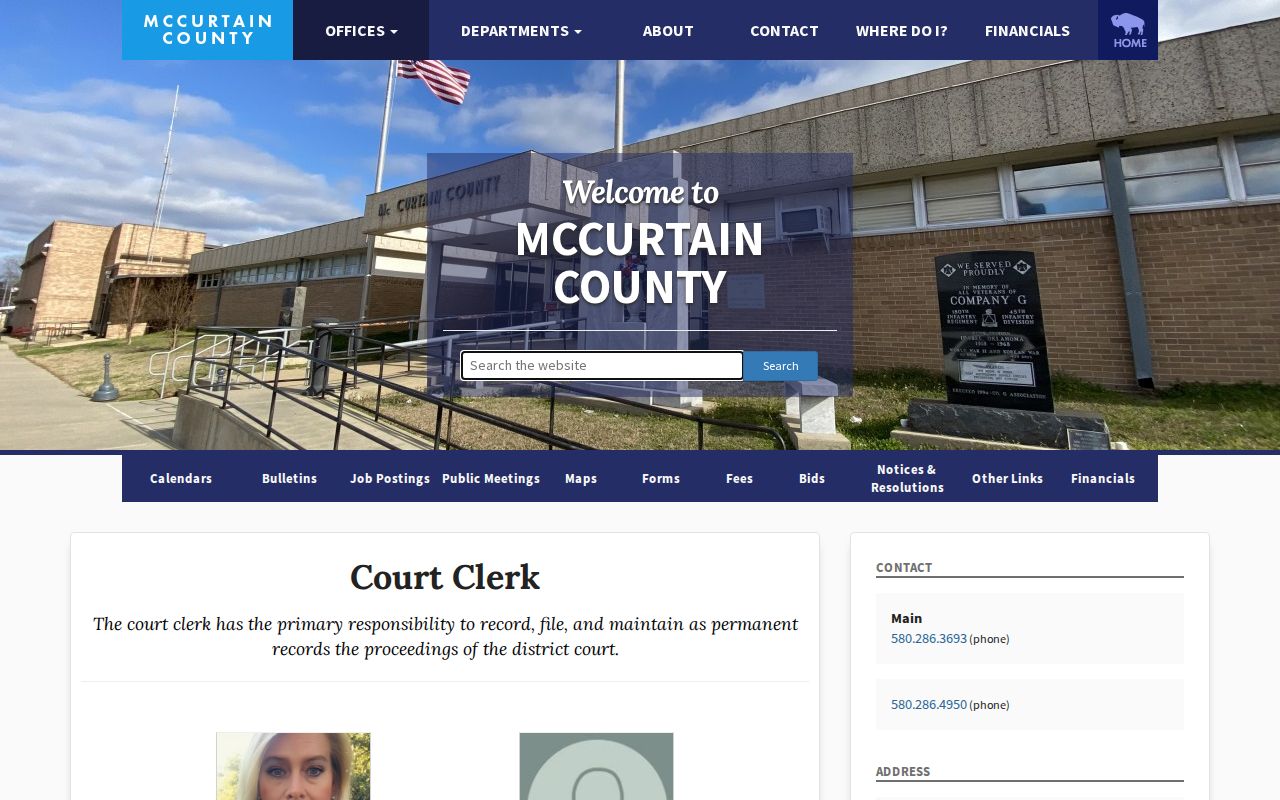 McCurtain County Court Clerk records office for warrant records